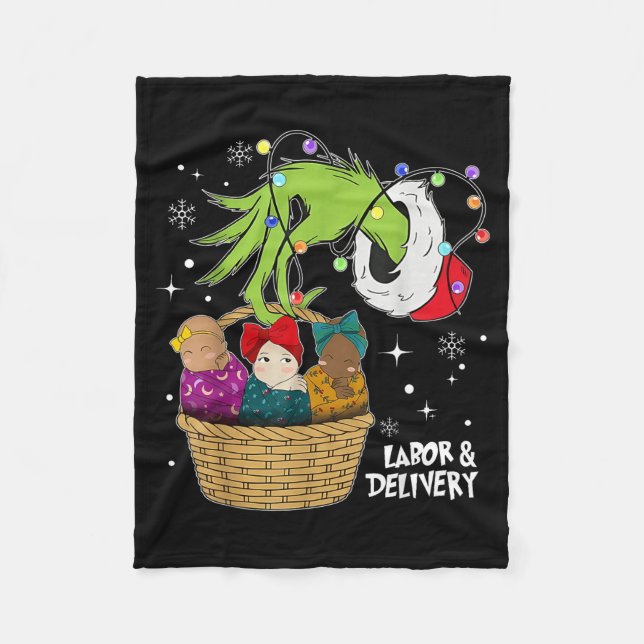 Labor And Delivery Nurse Christmas Lights Snowflak Fleece Blanket (Front)