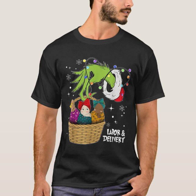 Labor And Delivery Nurse Christmas Lights Snowflak T-Shirt (Front)