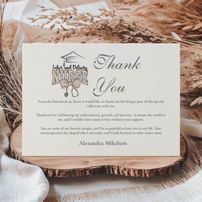 Labor and Delivery Nurse Graduation Party Thank You Card (Creator Uploaded)