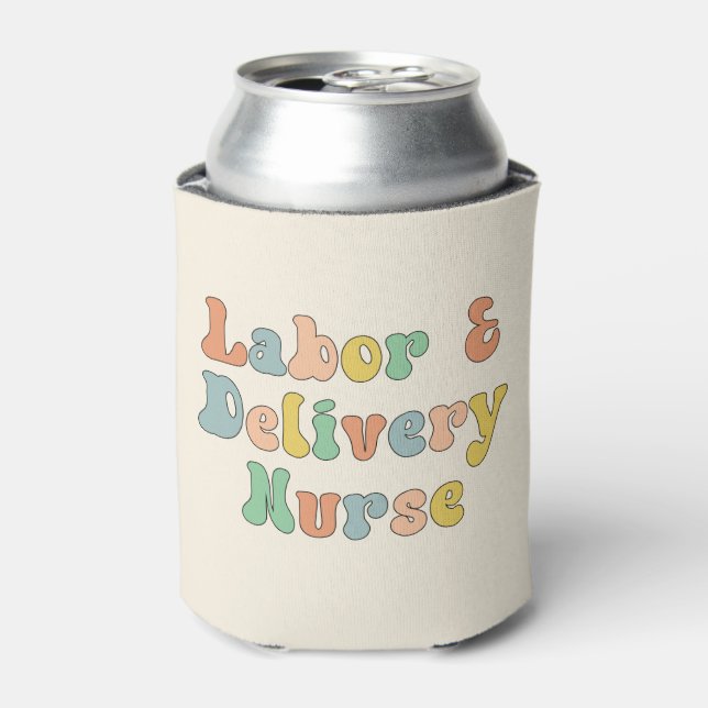 Labor and Delivery Nurse Groovy Retro Can Cooler (Can Front)