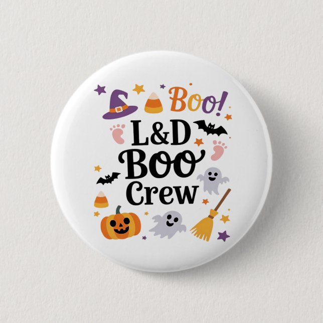 Labor and Delivery Nurse Halloween Pumpkin Ghost A Button (Front)