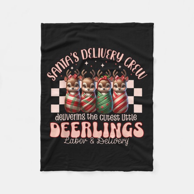 Labor And Delivery Reindeer Swaddle Christmas L&am Fleece Blanket (Front)