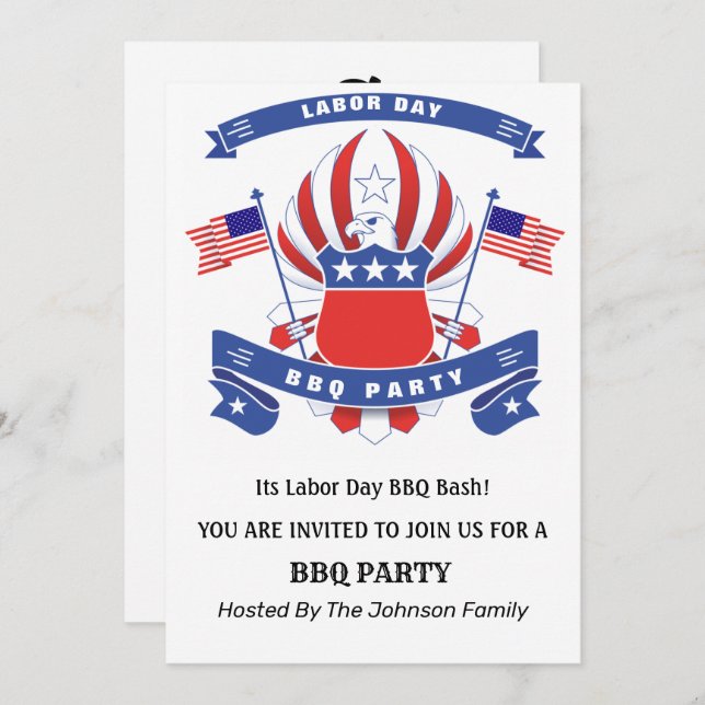 Labor Day American Eagle BBQ Party   Invitation (Front/Back)