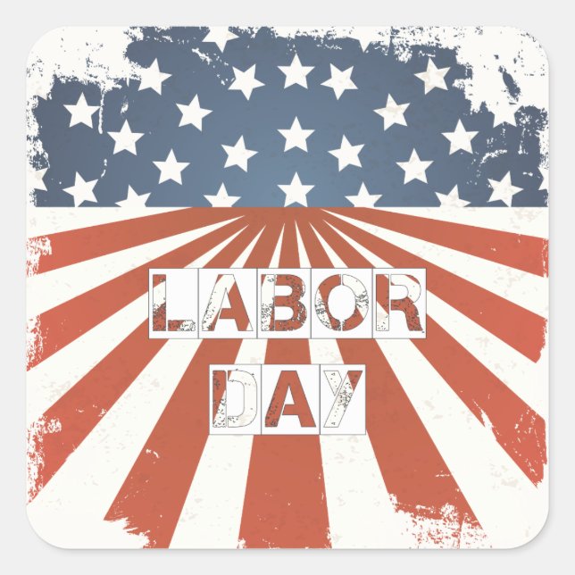 Labor Day American Flag Square Sticker (Front)