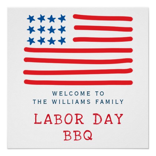 Labor Day BBQ  American Flag  _ Welcome Poster