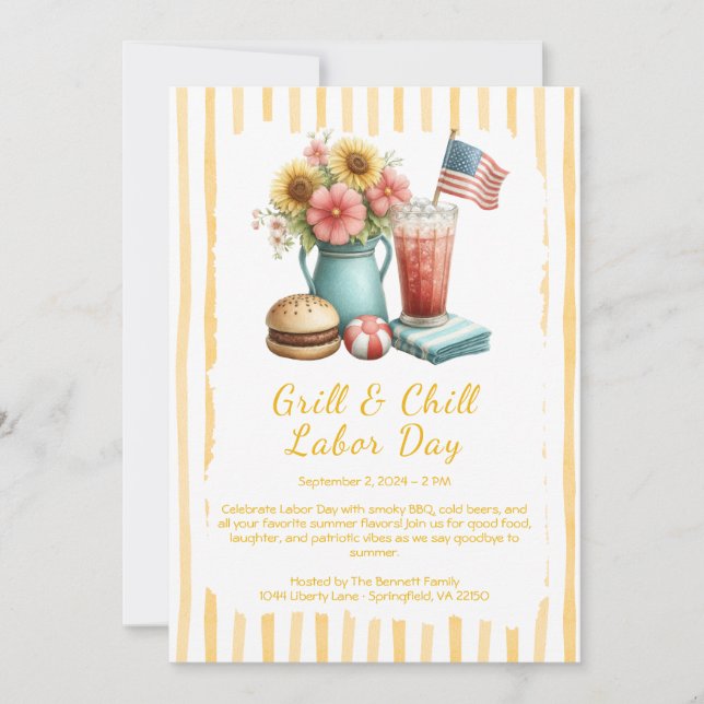 Labor Day BBQ Beer Invitation – Patriotic Cookout  (Front)