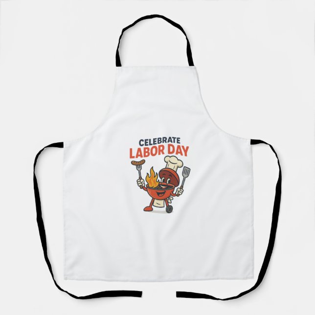 Labor Day BBQ Party Cartoon – Grill Master Time! Apron (Front)