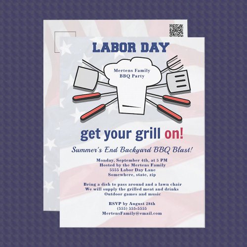 Labor Day BBQ Party Family Summer Grill Blast Postcard
