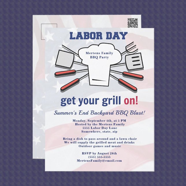 Labor Day BBQ Party Family Summer Grill Blast Postcard (Labor Day Get Your Grill On Postcard.)