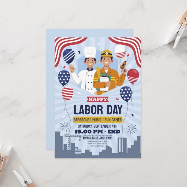 Labor Day BBQ Party Invitation (Front/Back In Situ)