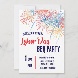 Labor Day BBQ Party Red White Blue Patriotic Invitation