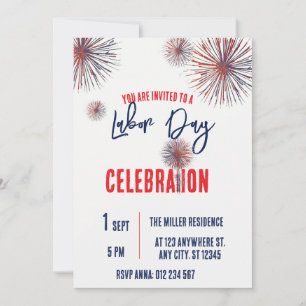 Labor Day BBQ Party Red White Blue Patriotic  Invitation