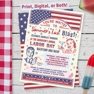 Labor Day BBQ Party | Retro Patriotic Summer Blast Invitation