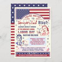 Labor Day BBQ Party | Retro Patriotic Summer Blast Invitation