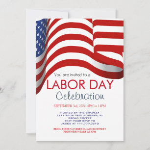 Labor Day BBQ Party Worker American flag Invitation
