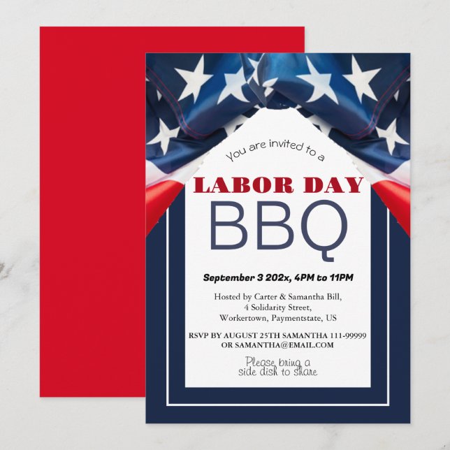 Labor Day BBQ Party Worker Patriotic American flag Invitation (Front/Back)