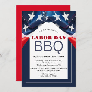 Labor Day BBQ Party Worker Patriotic American flag Invitation