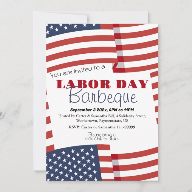 Labor Day BBQ Party Worker Patriotic American flag Invitation (Front)