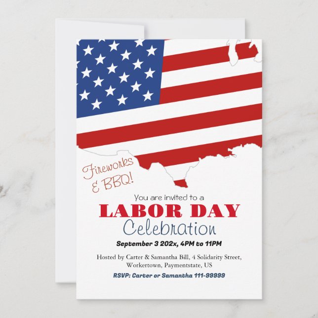 Labor Day BBQ Party Worker Patriotic American flag Invitation (Front)