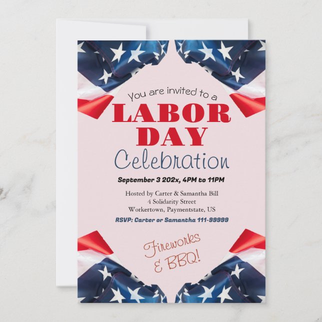 Labor Day BBQ Party Worker Patriotic American flag Invitation (Front)