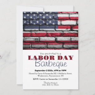 Labor Day BBQ Party Worker Patriotic American flag Invitation