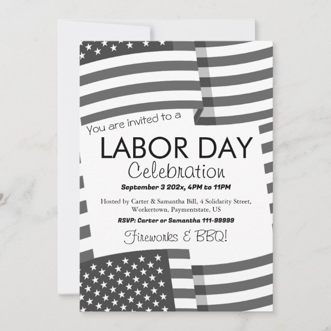 Labor Day BBQ Party Worker Patriotic American flag Invitation (Front)