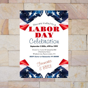 Labor Day BBQ Party Worker Patriotic American flag Invitation