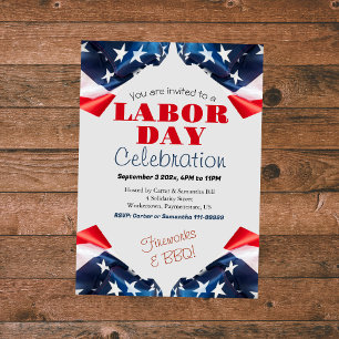 Labor Day BBQ Party Worker Patriotic American flag Invitation