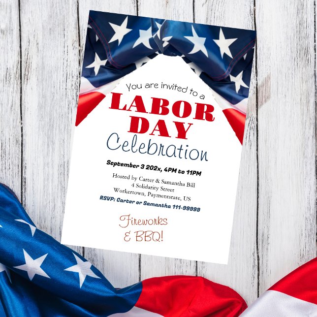 Labor Day BBQ Party Worker Patriotic American flag Invitation (Creator Uploaded)
