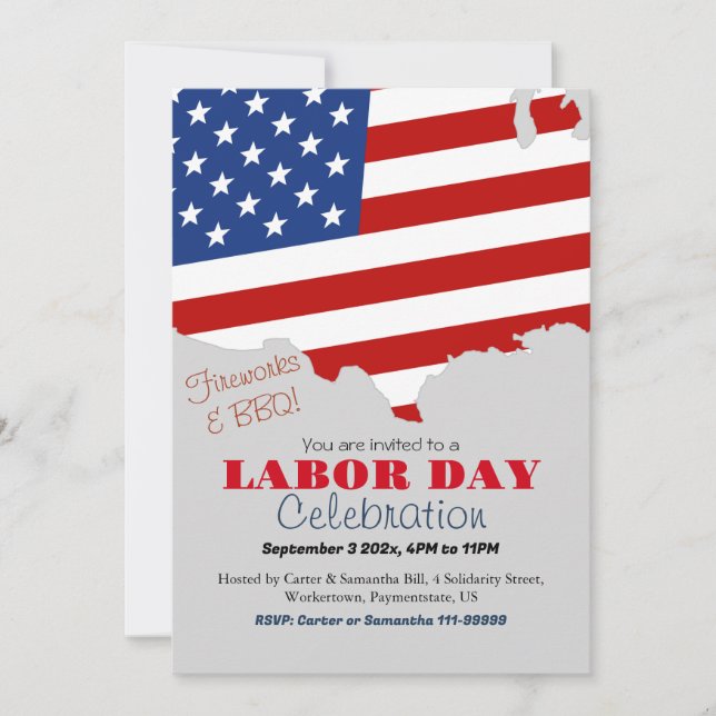 Labor Day BBQ Party Worker Patriotic American flag Invitation (Front)