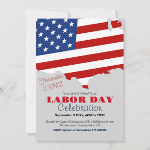 Labor Day BBQ Party Worker Patriotic American flag Invitation