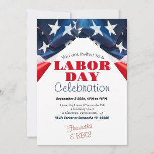 Labor Day BBQ Party Worker Patriotic American flag Invitation