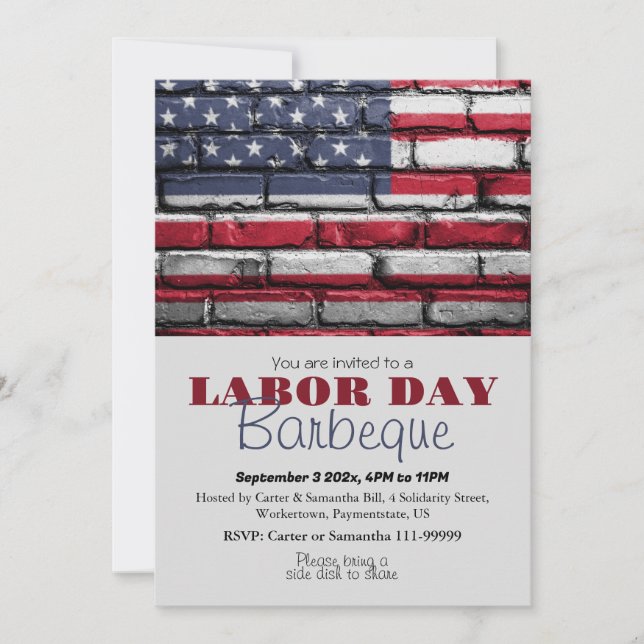 Labor Day BBQ Party Worker Patriotic American flag Invitation (Front)