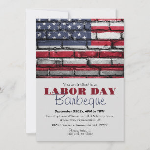 Labor Day BBQ Party Worker Patriotic American flag Invitation
