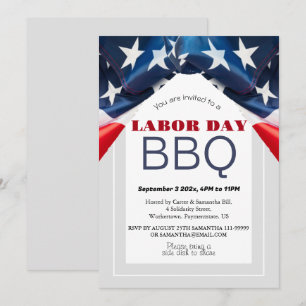 Labor Day BBQ Party Worker Patriotic American flag Invitation