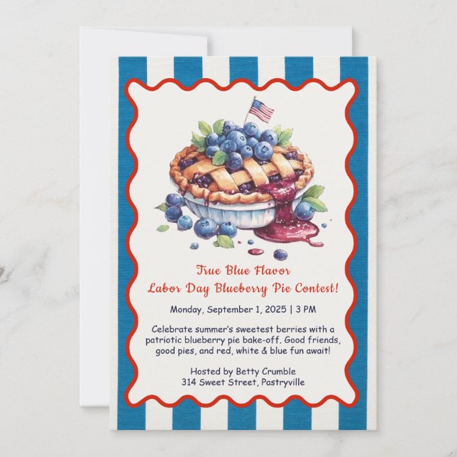 Labor Day Blueberry Pie Bake-Off Invitation  (Front)