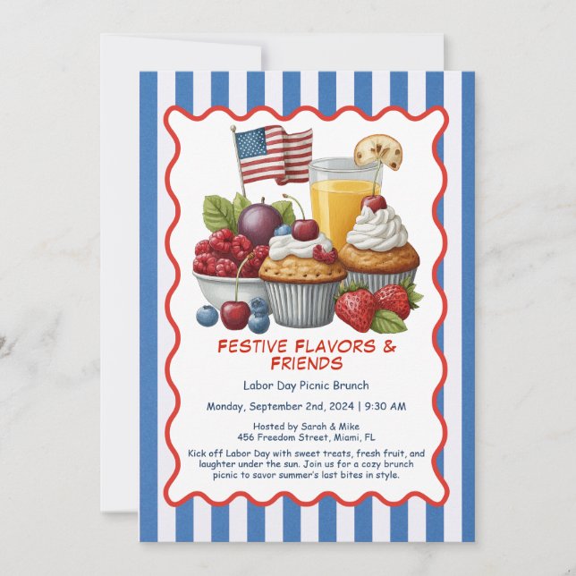 Labor Day Brunch Invitation – Pastries and Fruit  (Front)