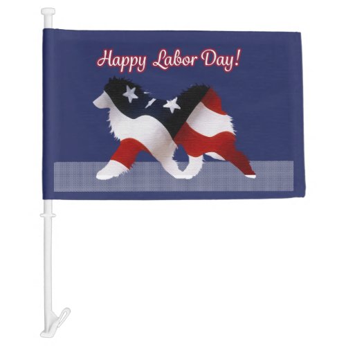 Labor  Day Car Flag Celebrate w Samoyed USA Flag
