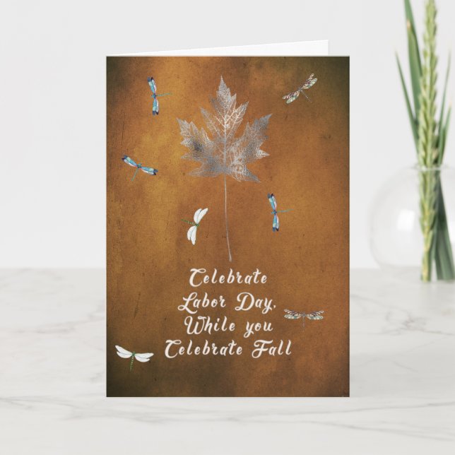 Labor Day Card on Grunge Gold with Silver Leaf (Front)