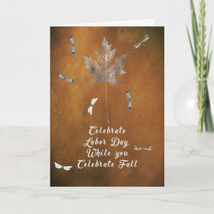 Labor Day Card on Grunge Gold with Silver Leaf