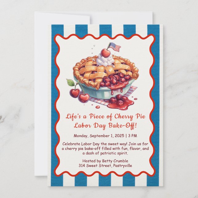 Labor Day Cherry Pie Bake-Off Invitation  (Front)