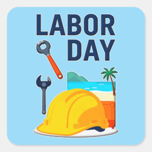 Labor Day Construction Worker Helmet Design Square Sticker