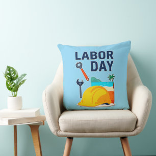 Labor Day Construction Worker Helmet Design Throw Pillow