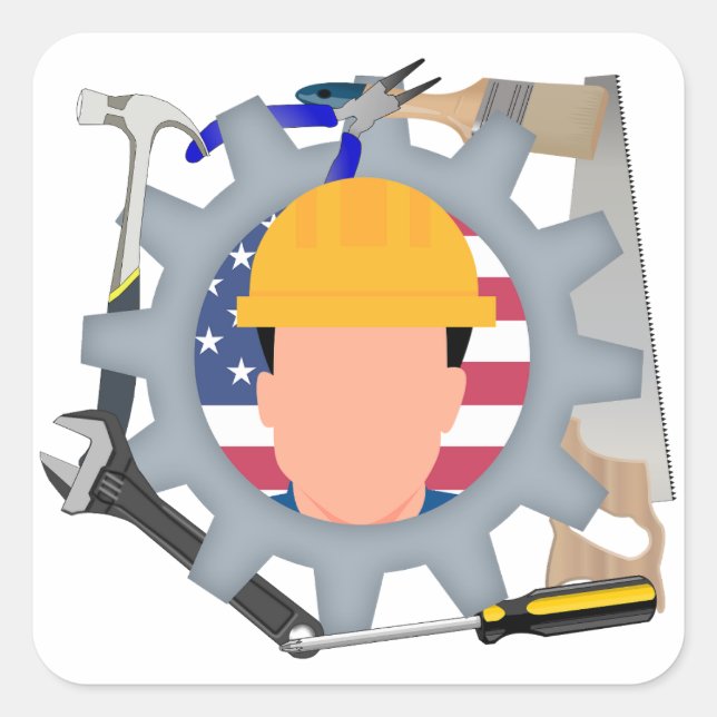 Labor Day Construction Worker Square Sticker (Front)
