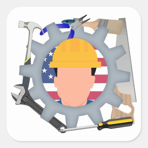 Labor Day Construction Worker Square Sticker