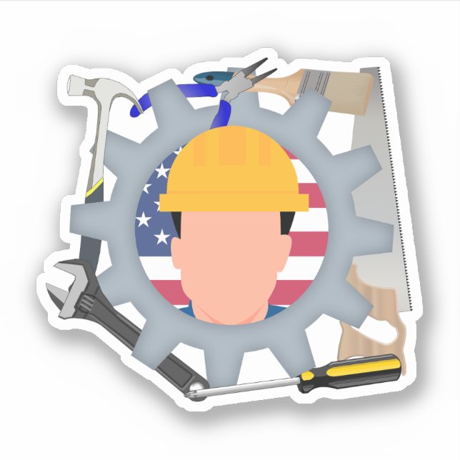 Labor Day Construction Worker Sticker (Front)