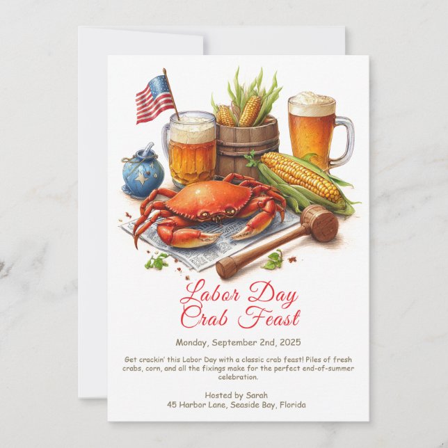 Labor Day Crab Feast Invitation Patriotic Seafood (Front)