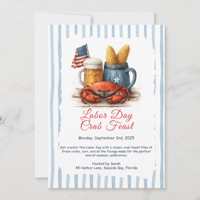 Labor Day Crab Feast Invitation Patriotic Seafood (Front)