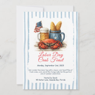 Labor Day Crab Feast Invitation Patriotic Seafood