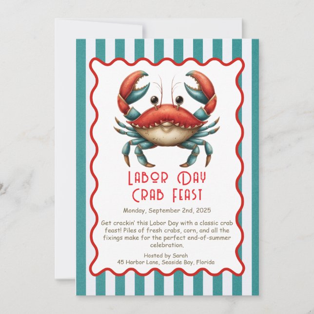 Labor Day Crab Feast Invitation Patriotic Seafood (Front)